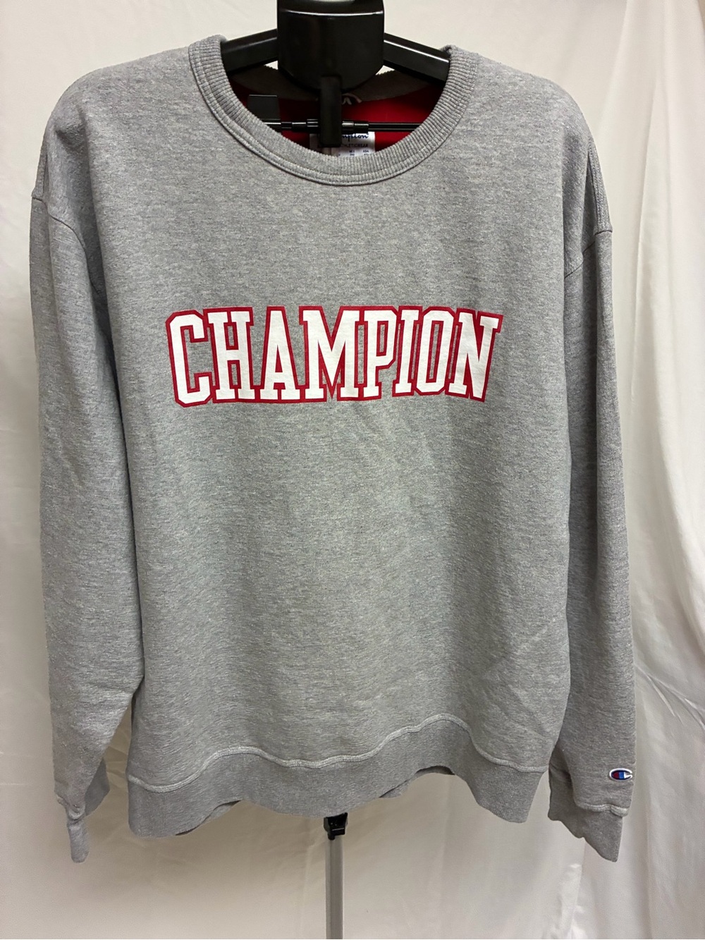 Champion Men's Gray Crewneck Sweatshirt with Red Logo Size XXL